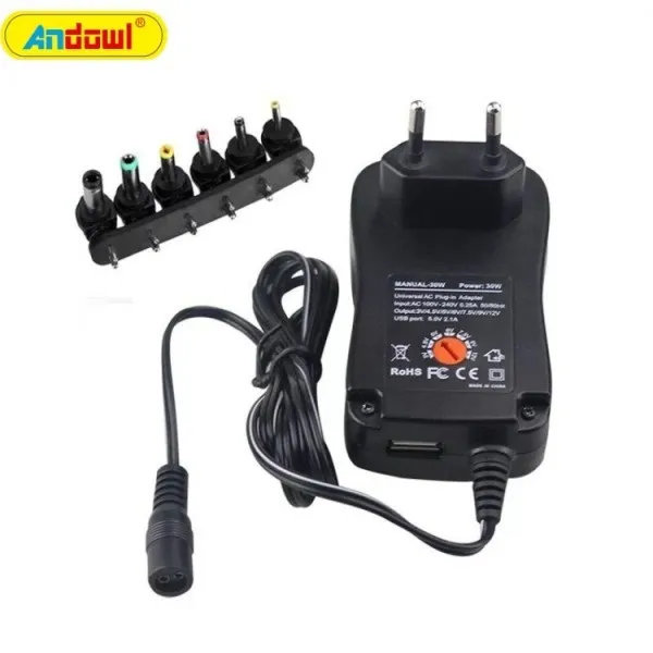 Andowl Q-CD16P Universal Τροφοδοτικό Ρυθμιζόμενης Τάσης 3 έως 9V με Ισχύ 45W με 6 βύσματα